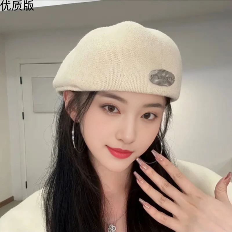 韩版金属圆标贝雷帽女网红百搭显脸小反戴前进帽百搭复古画家帽子
