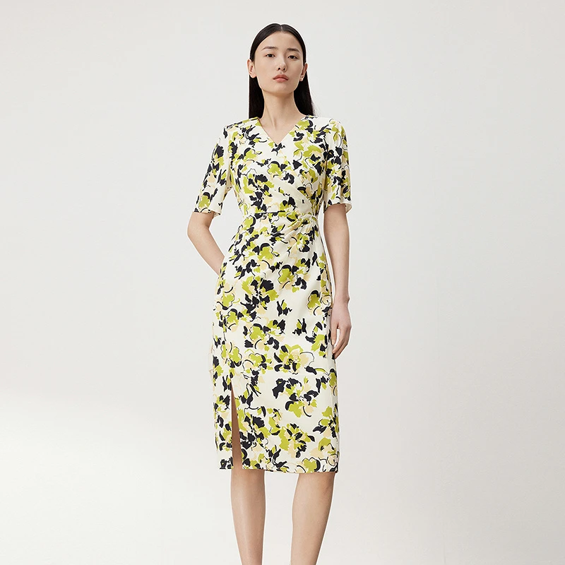 【商场同款】Y/朗姿2024夏季新款法式印花优雅收腰连衣裙LNET00WOP1