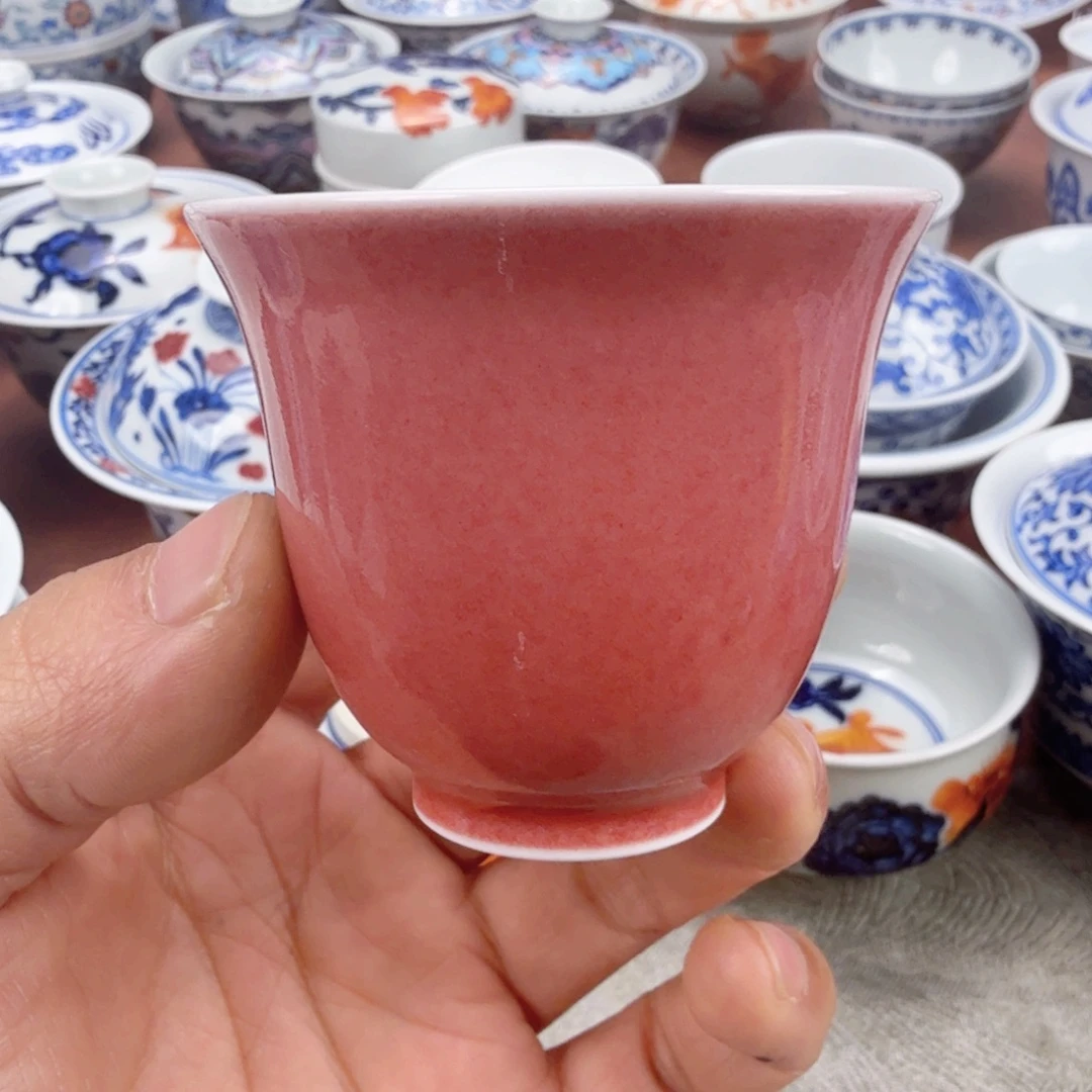 摆件陶瑕疵豇豆红单杯