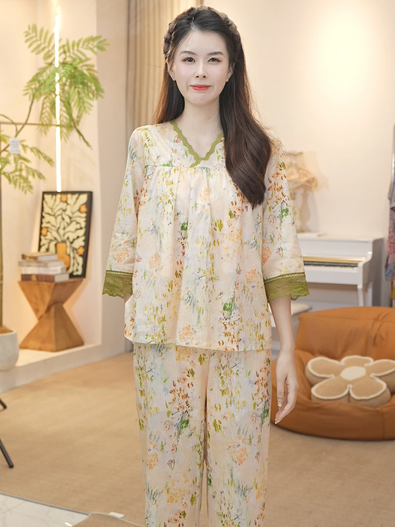 【珠珠】2025女士夏款舒适纯棉睡衣七分袖家居服薄款AYR