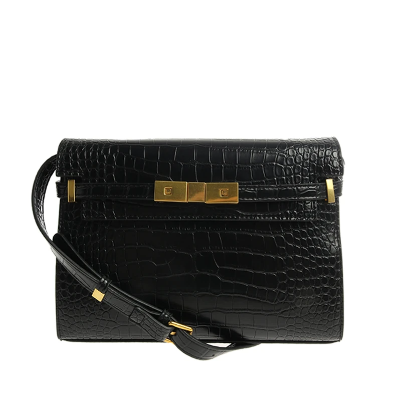 轻奢时尚百搭女士手提简约真皮黑色经典单肩包