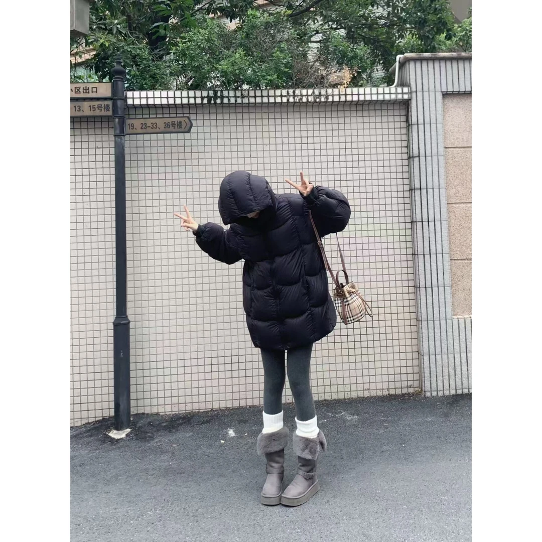 48H【豆腐块】 加长冬季新款茧型连帽中长保暖新国标90羽绒服25263