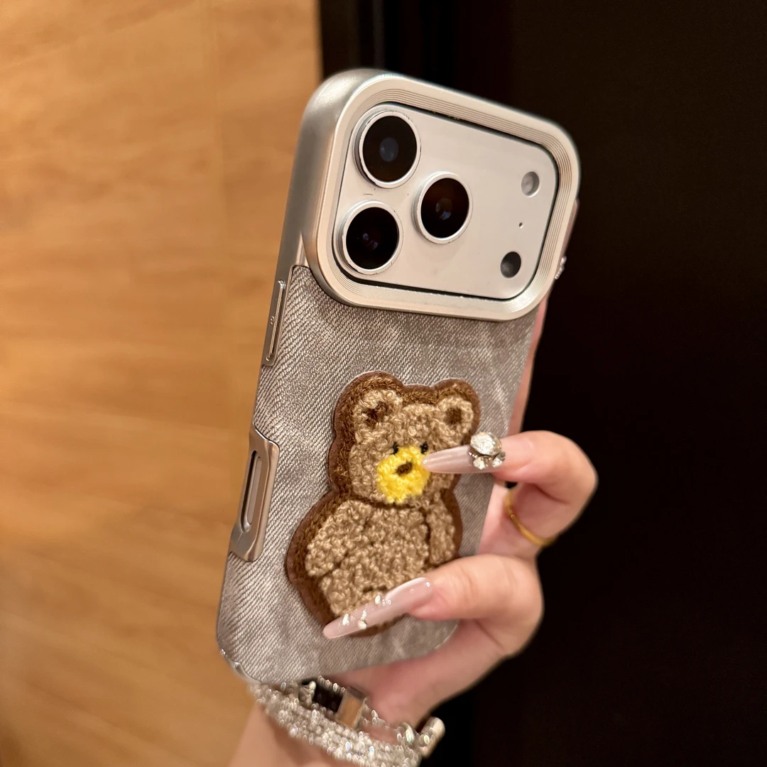 ins牛仔纹立体狗狗适用苹果17Promax手机壳16新款15防摔14/13纯色