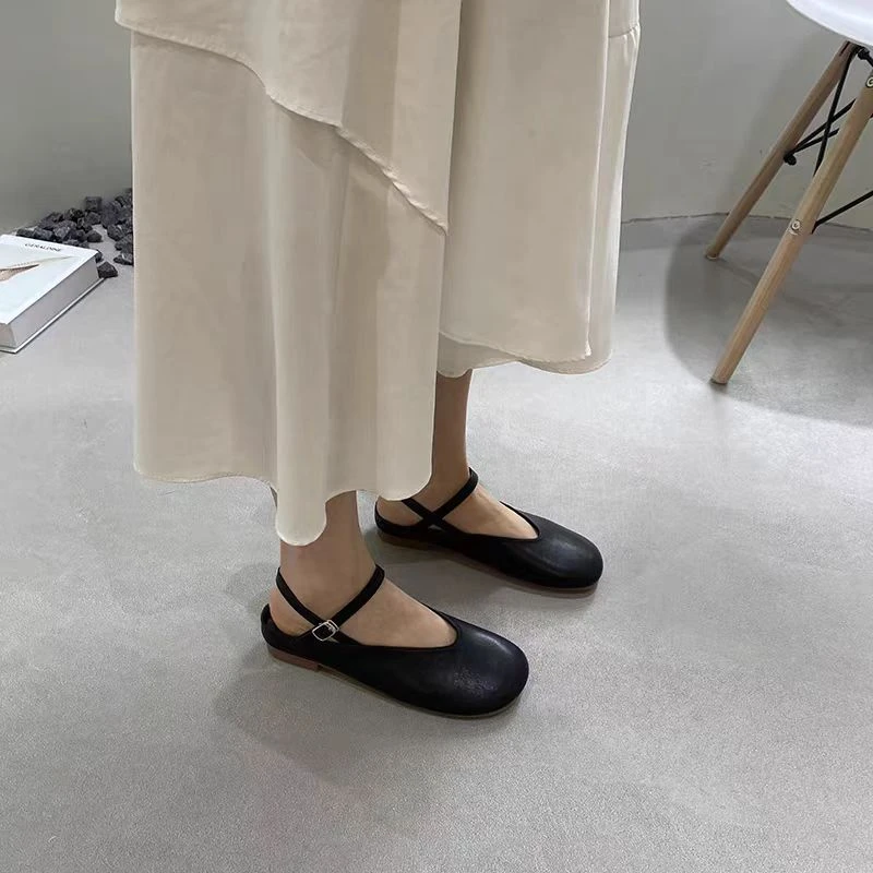 M306皮面一字带平底鞋