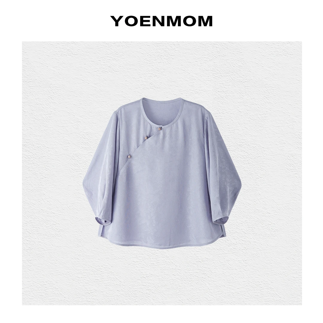 YOENMOM·锦鲤纹·陆美英100桑蚕丝三经绞罗清冷感国风斜襟圆领上衣