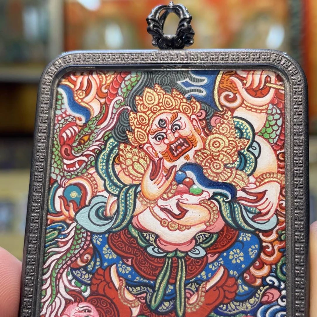 吊坠热贡纯手绘唐卡白六臂