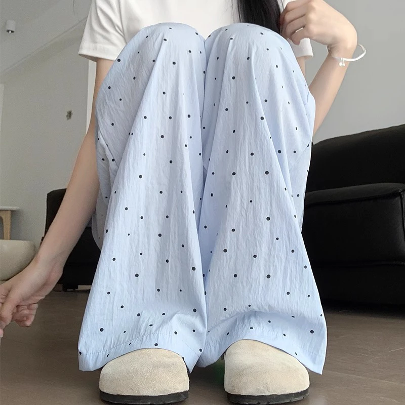 小个子冰丝波点阔腿裤女夏季薄款高腰垂坠感休闲显瘦慵懒风山本裤