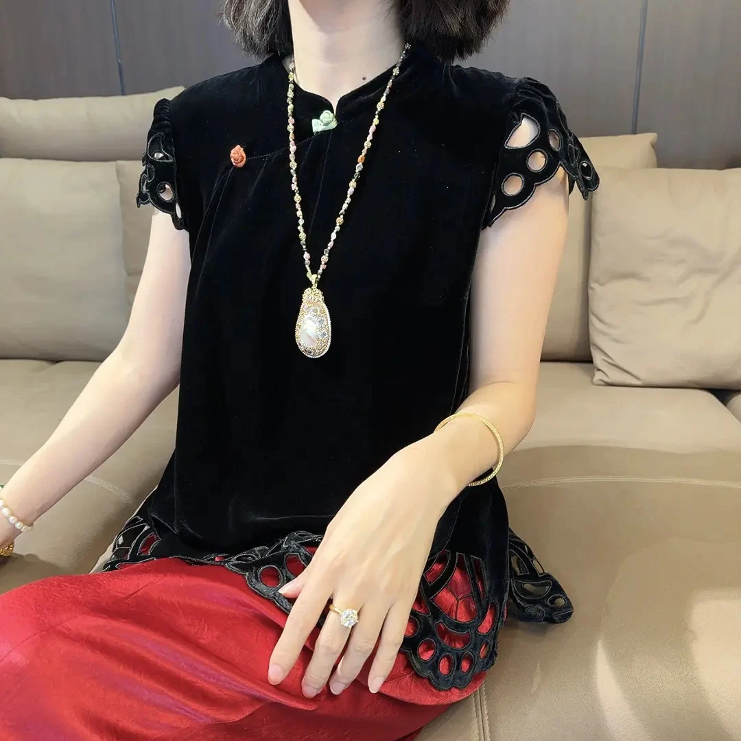 新中式国风短袖衬衫高腰长裤女2025夏季新款设计感通勤复古两件套