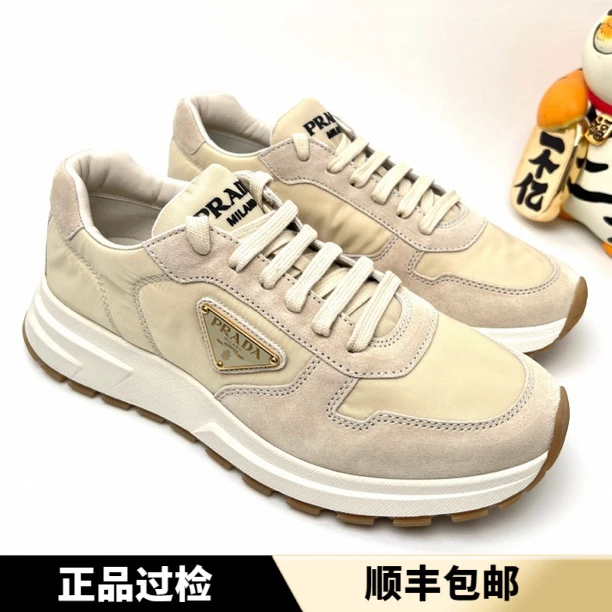 未使用 Prada/普拉达 米色 拼接尼龙 三角金标舒适运动鞋 多尺码
