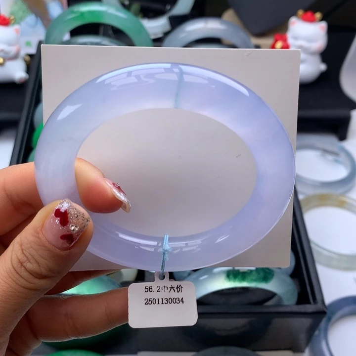 翡翠手镯未镶嵌冰紫胖圆条