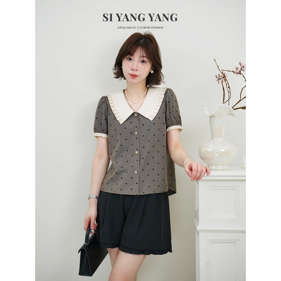 SIYANG超柔色织格纹微弹新款轻盈透气减龄通勤T恤SY505A045SYY
