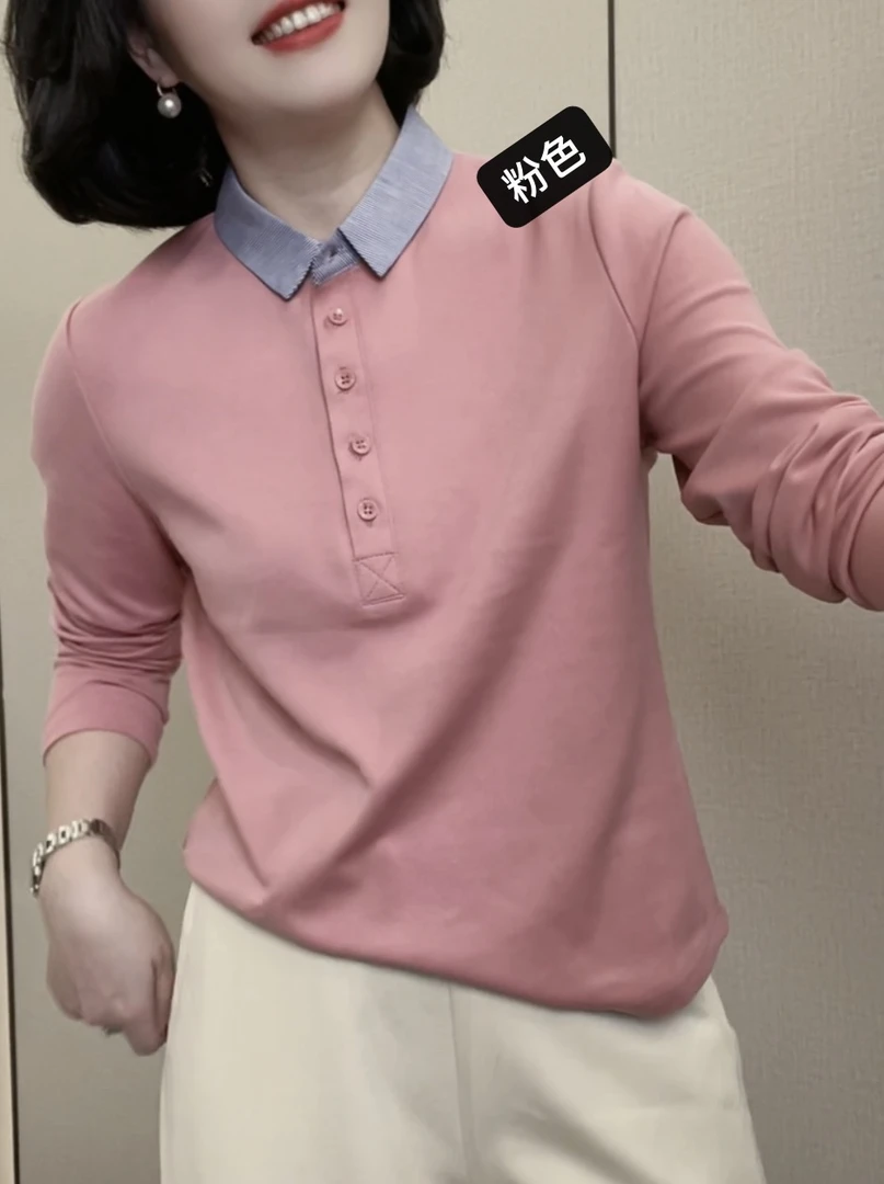安潮秀A 2296春秋新款polo翻领洋气百搭显瘦时尚衬衣