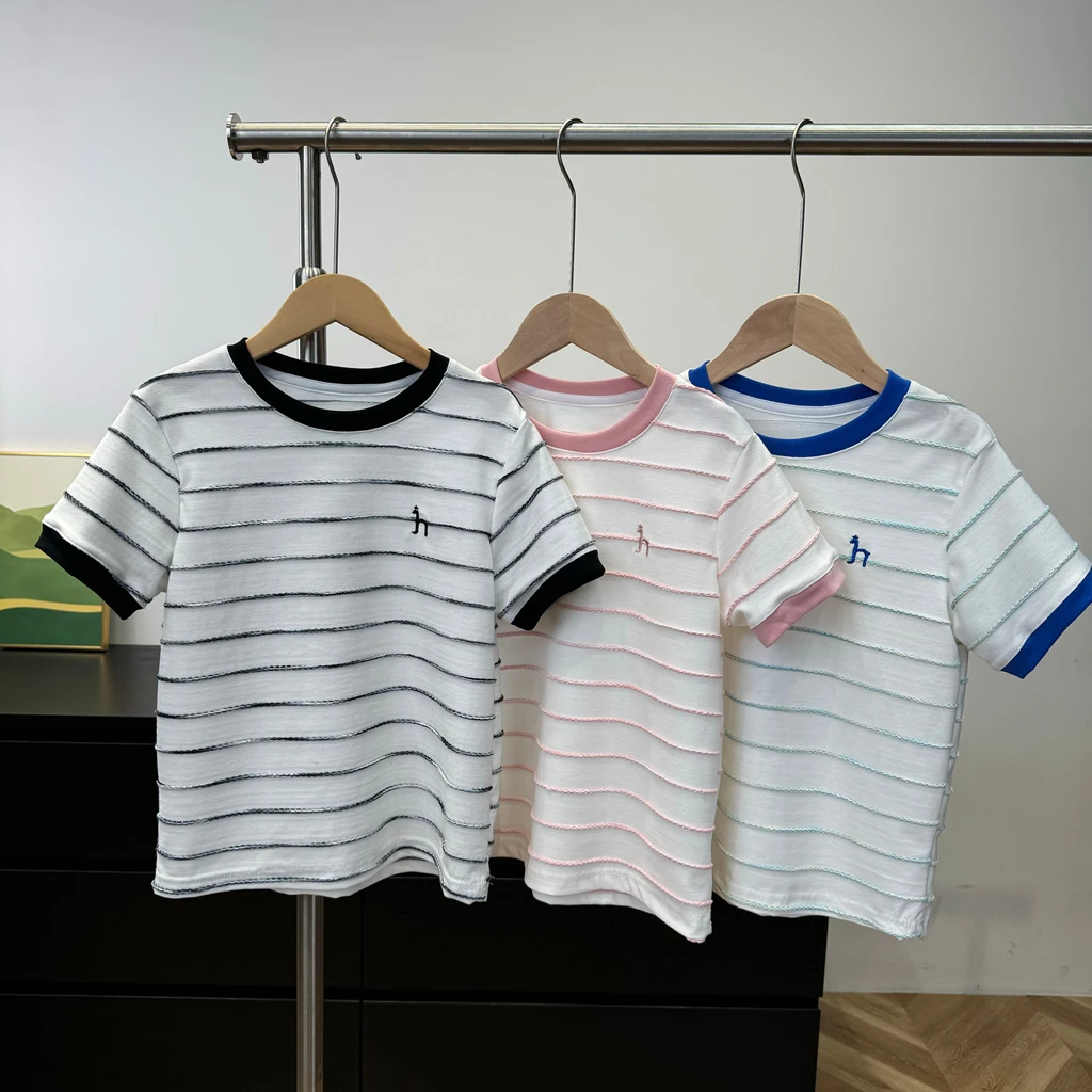 25夏季新款条纹男童女童休闲吸汗透气短袖T恤042101