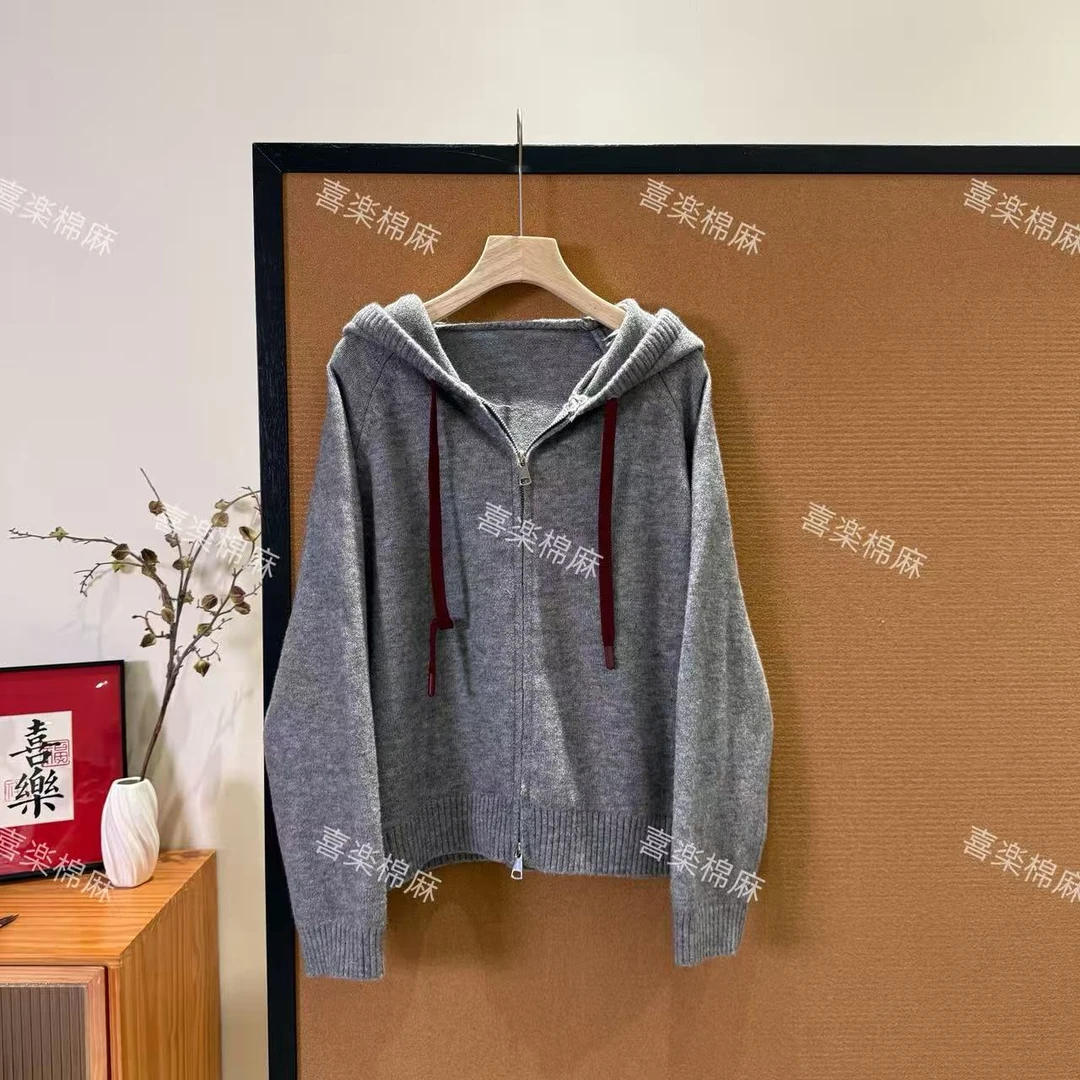 喜樂  2025抗起球拼色抽绳双头拉链针织衫秋冬季新款时尚百搭女士