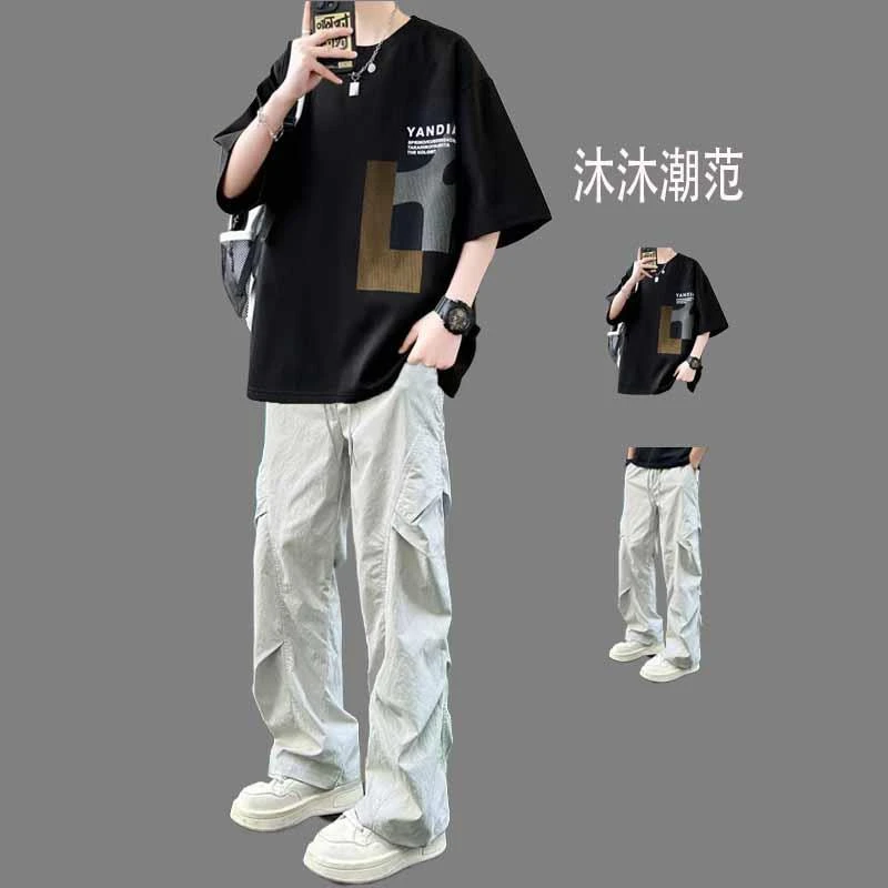 夏季2025新款青少年薄款潮流套装男装一套搭配酷帅穿搭男款衣服夏