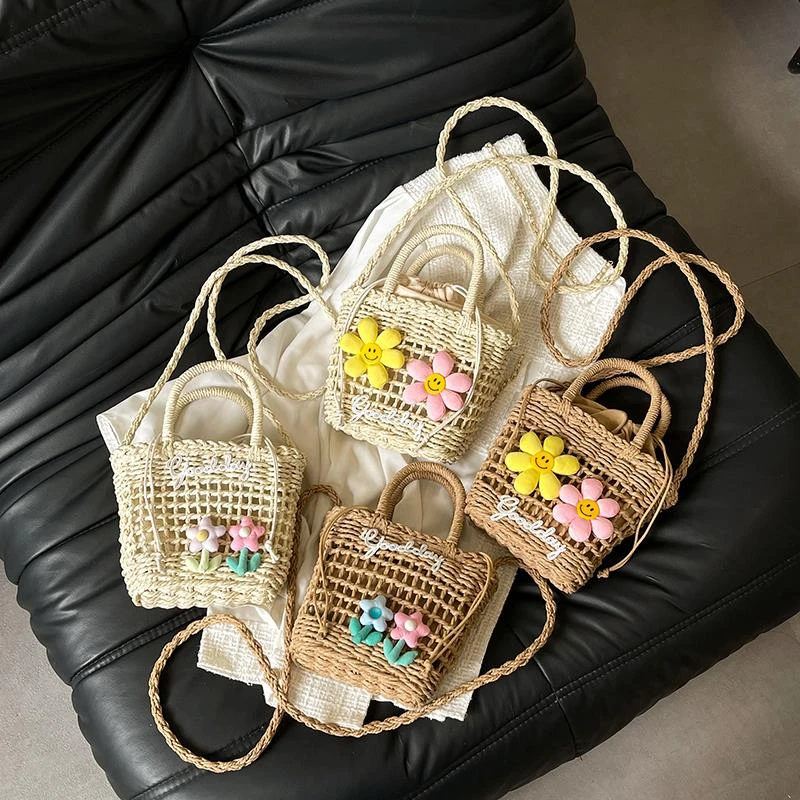 夏天儿童包包2025新款网红洋气女童宝宝手提草编包小女孩斜挎包