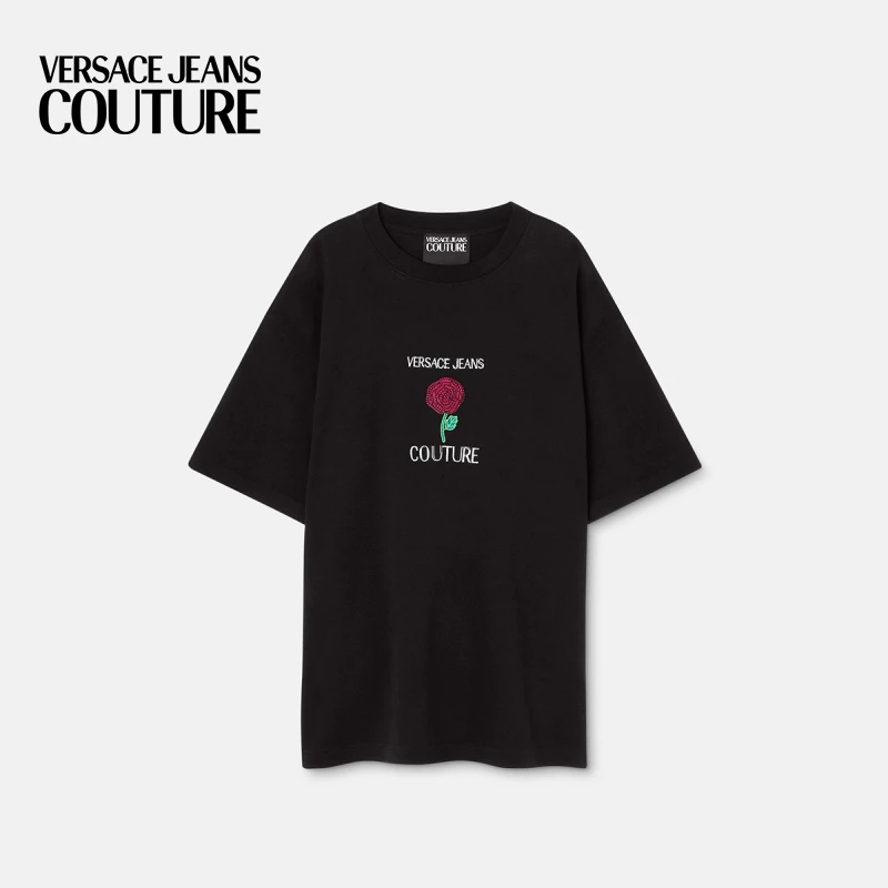 VERSACE JEANS COUTURE 男士Roses Logo T恤时尚休闲夏季圆领短袖