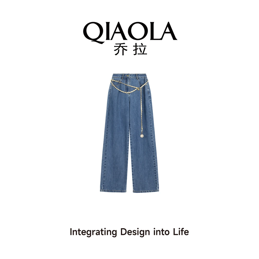 QIAOLA/乔拉【无岸琉璃】春牛仔透气腰头耳仔设计显瘦百搭裤子预售
