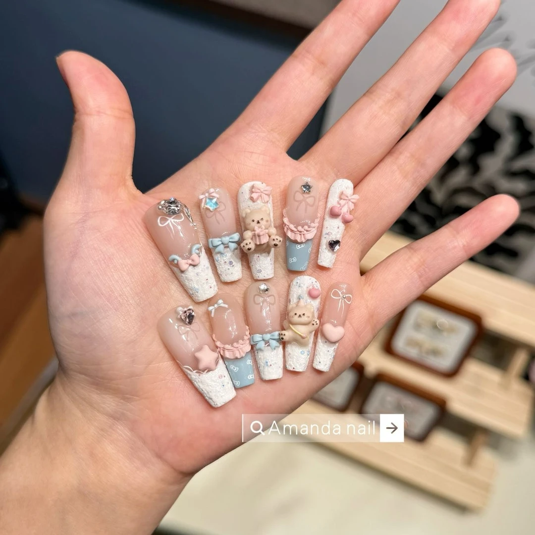 礼物小熊 长T｜ins重工可爱立体奶糖小熊甜美系穿戴式美甲