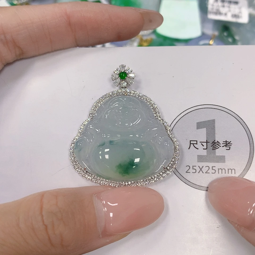 翡翠18K金镶嵌颈饰天然翡翠a货 百元以上9米证书费自理