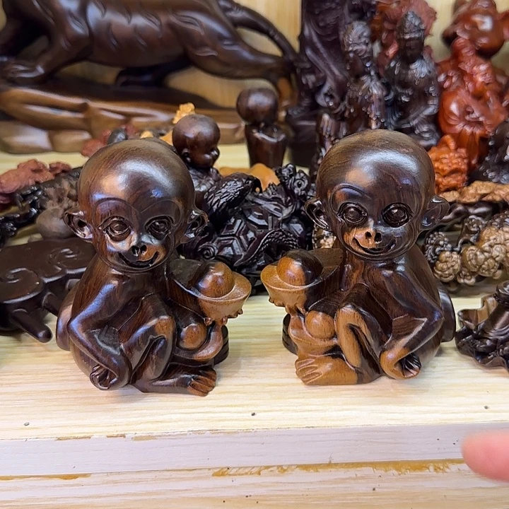 木黑檀木12猴子献宝双色一对