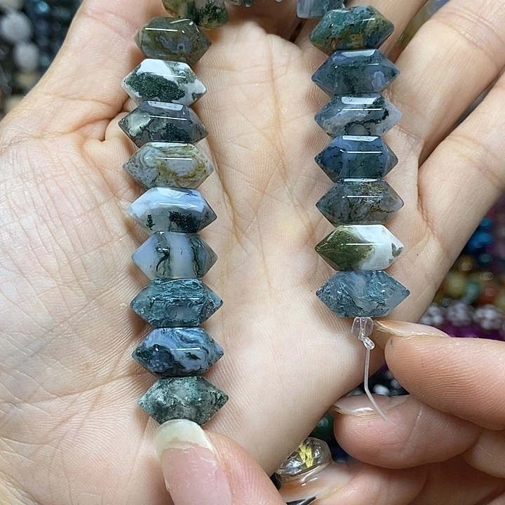 玛瑙/玉髓未镶嵌珠宝半成品天然水草玛瑙双尖卡16mm20颗