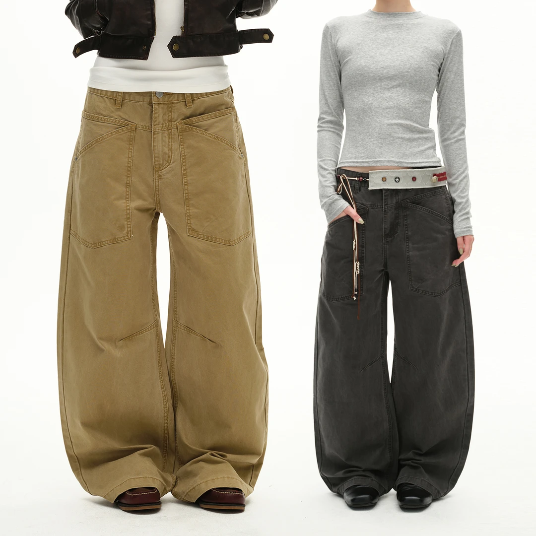 MADWITCH复古水洗大口袋设计感弯刀休闲裤男女宽松廓形痞帅裤子潮