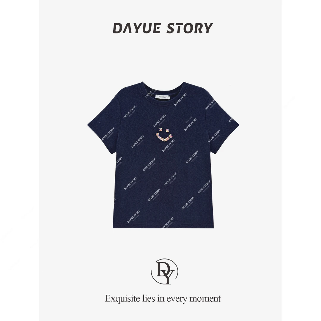 DAYUE【笑脸T】简约有质感~重工彩色钉珠工艺！夏季时尚休闲圆领T恤