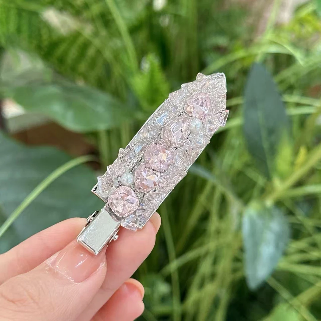 精品水晶韩系新款满镶重工轻奢时尚百搭粉色船型金属压夹4228