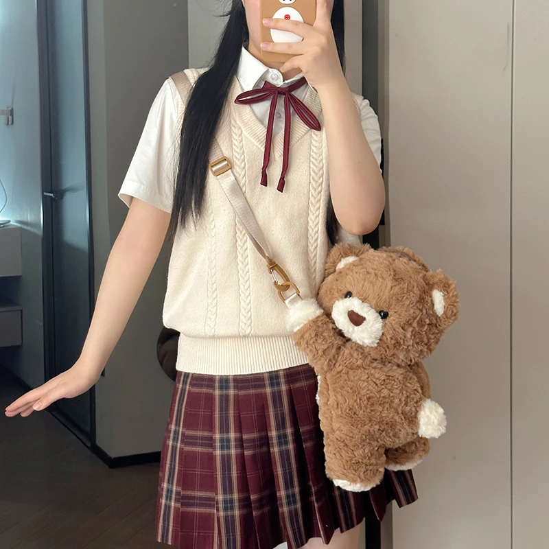 可爱小熊战士公仔斜跨包毛绒玩具泰迪熊玩偶包包送女朋友生日礼物