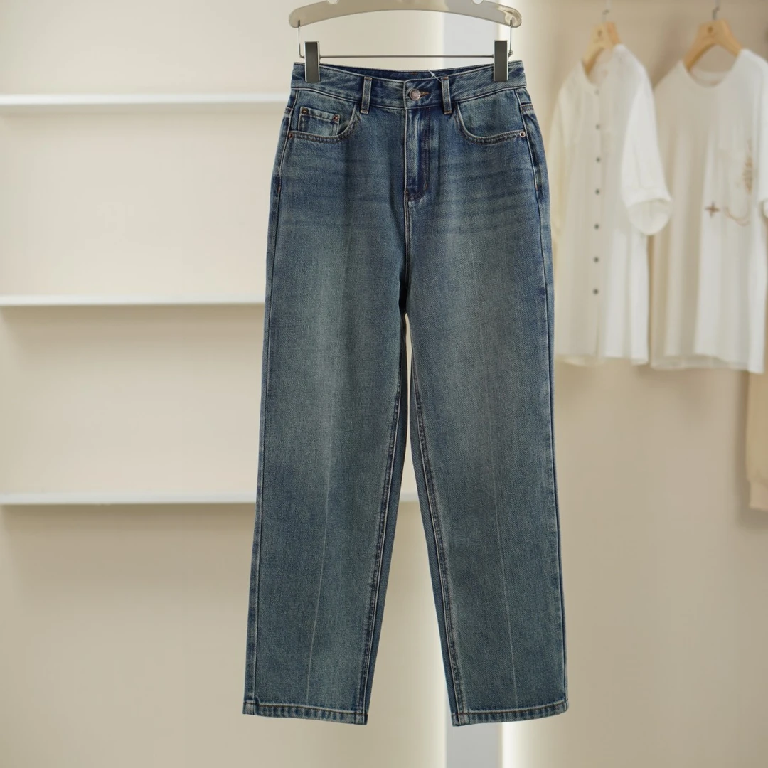 【魏W.D】 5041138 女装春气质百搭阔腿牛仔裤蓝色 A4组