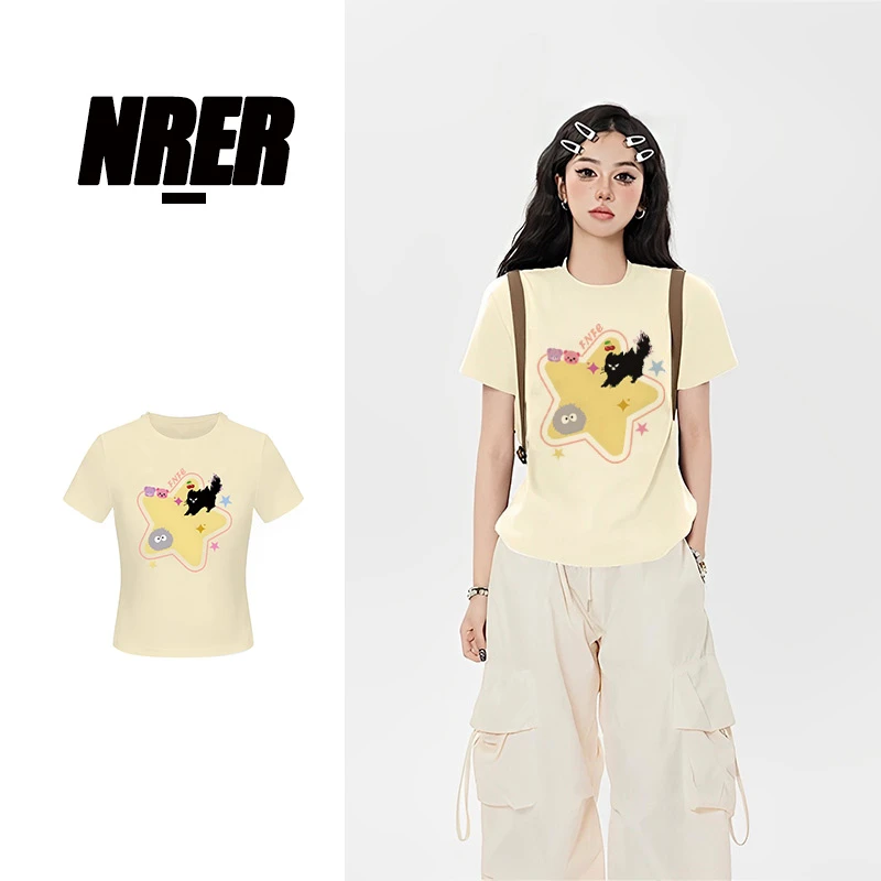 NRER运动百搭正肩圆领T恤女款短袖夏季印花通勤出行时尚上衣