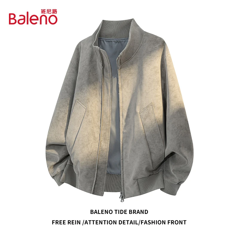 班尼路立领夹克外套男秋季2025新款美式潮牌宽松立领潮流休闲夹克