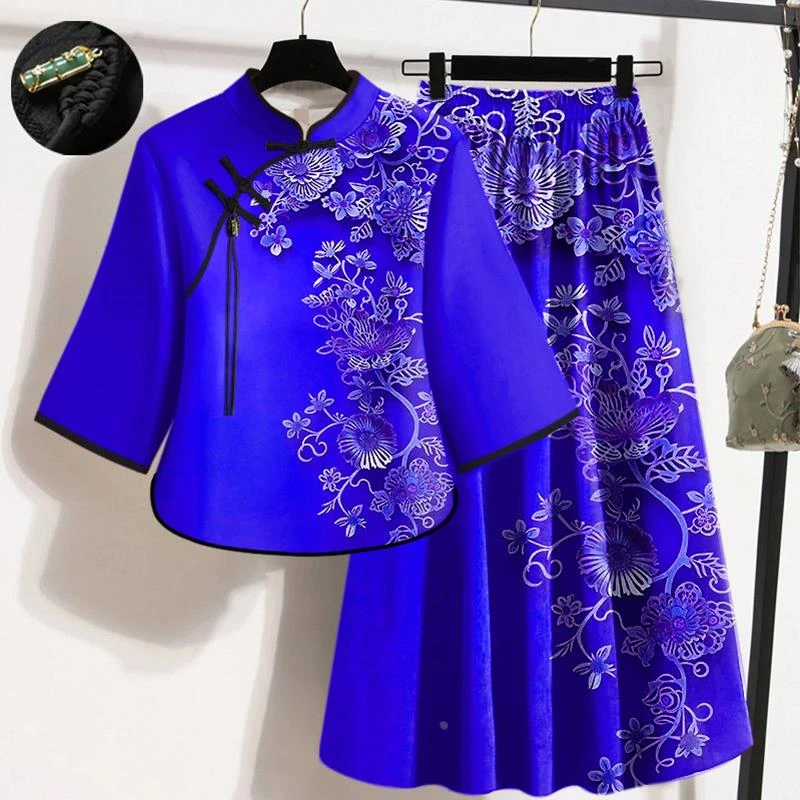 新中式两件套流苏扣改良旗袍连衣裙中国风汉服复古修身民族风套装