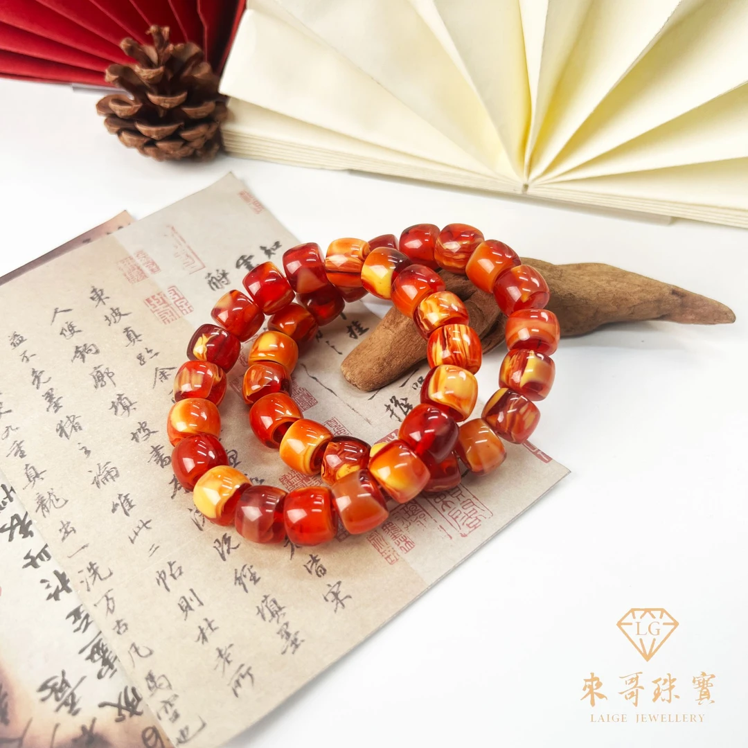 夏日特惠【来哥珠宝】藏红花火烧云精品老形手串