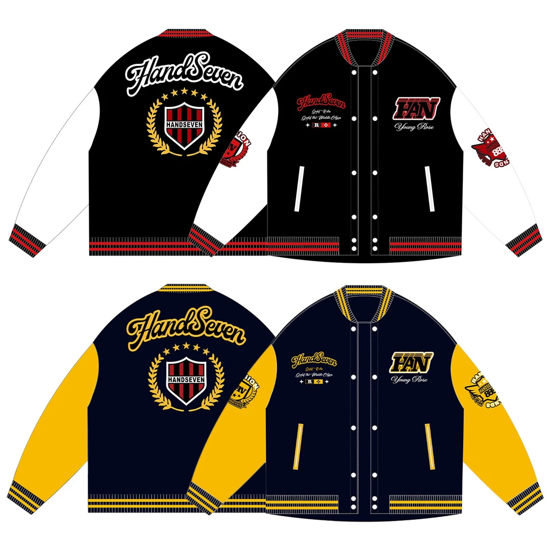 HandSeven美式撞色重工字母刺绣棒球服秋冬潮流复古宽松夹克外套
