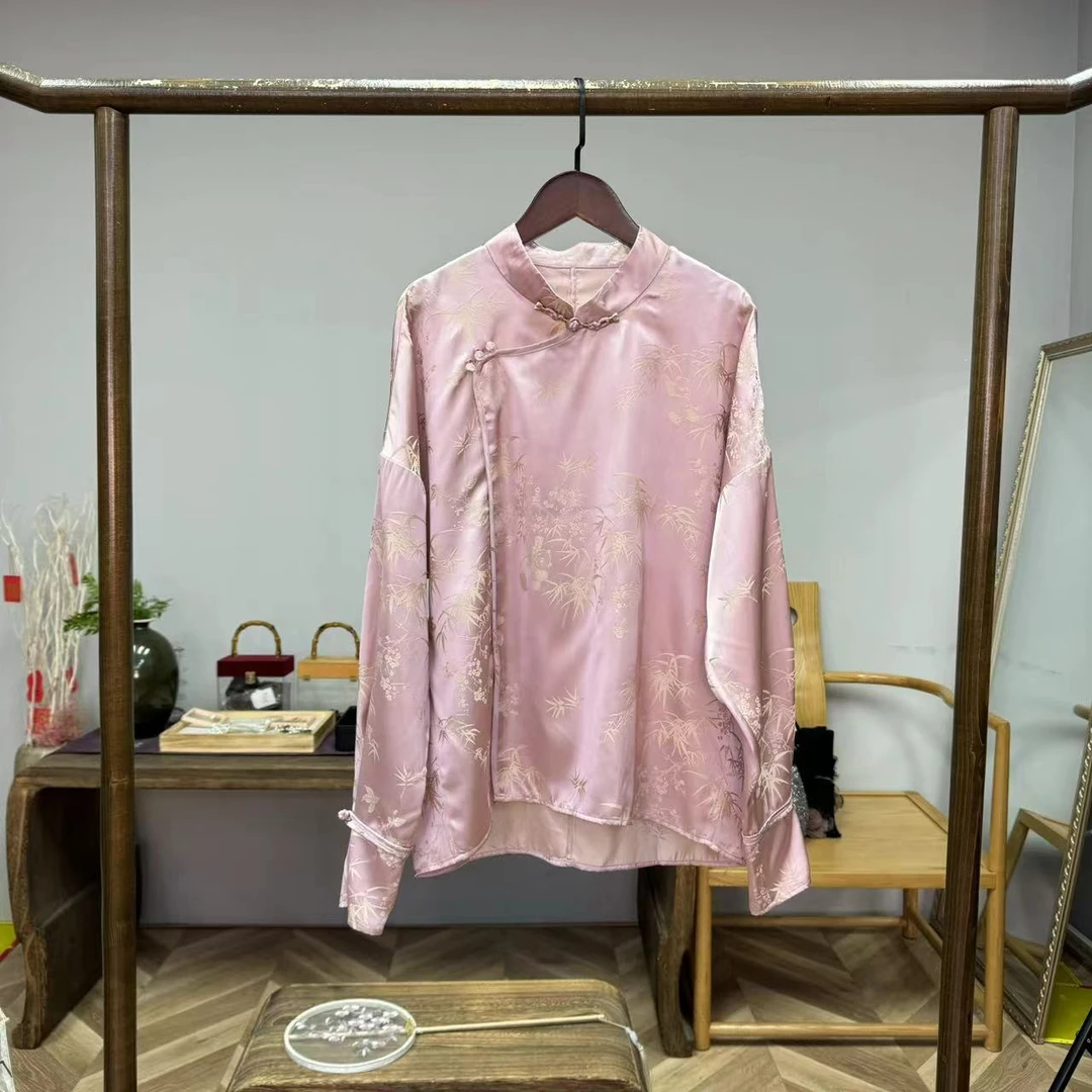 鹅黄粉！人丝提花新中式国风衬衣！GZ3618