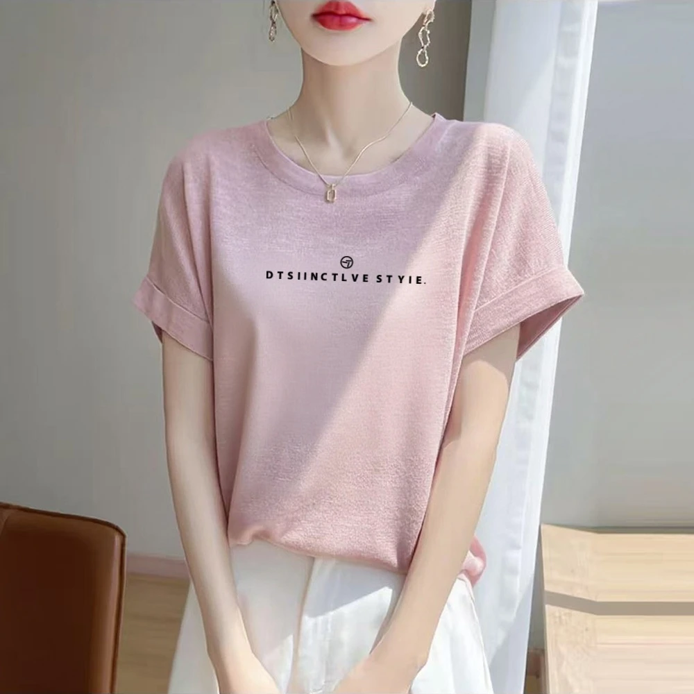 雪花棉圆领上衣短袖t恤女士韩版新款加宽加大女装洋气休闲体恤衫