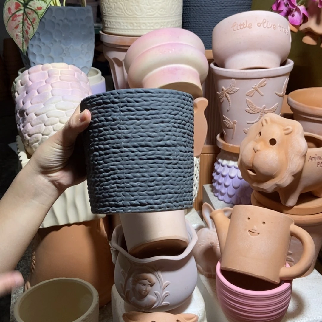 14×13黑色麻绳盆 粗陶1个