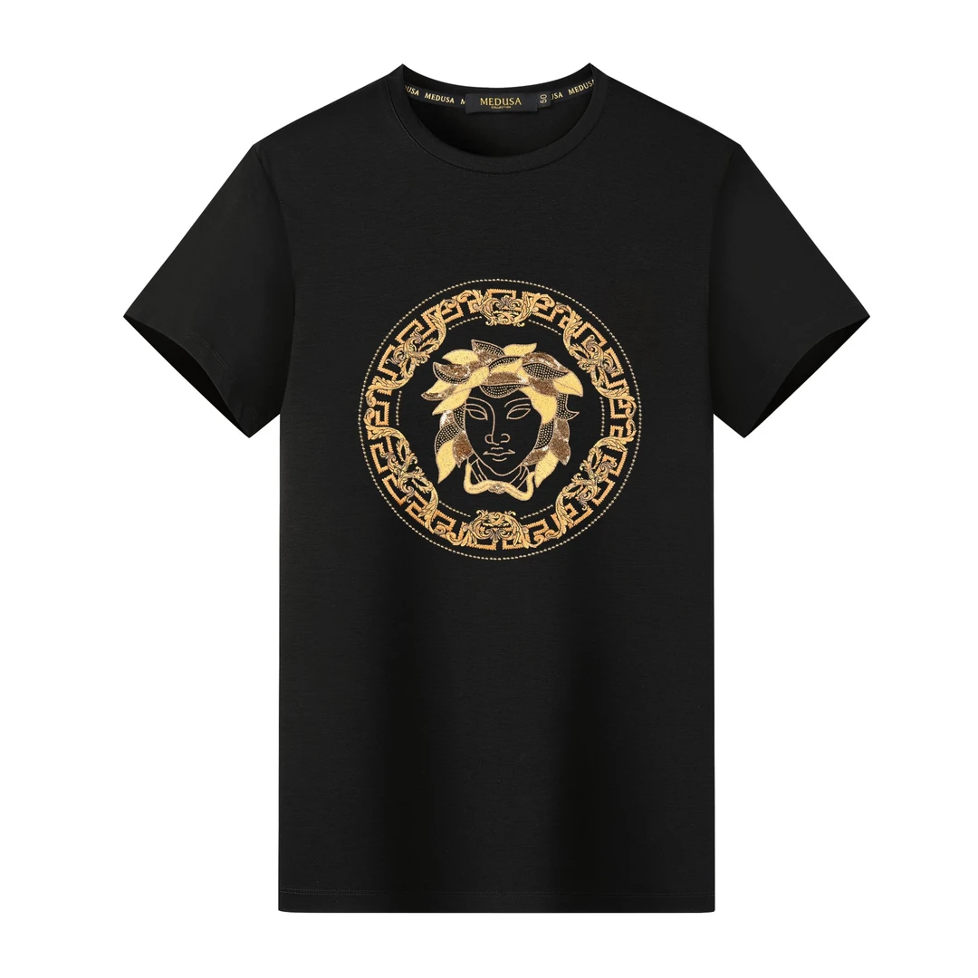 MeduSa/美杜莎t恤男士2025春夏刺绣烫钻圆领休闲时尚短袖男 51013