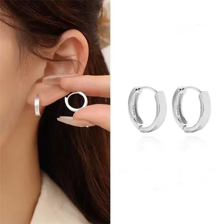 足银耳饰 999纯银素圈耳环足银耳扣女小众设计高级感百搭拉丝爆款