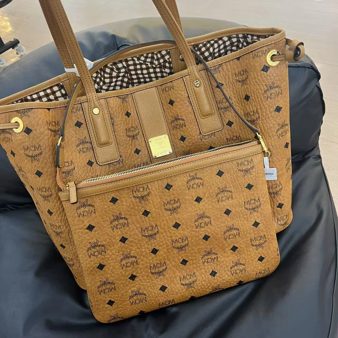 95新 MCM 大麦中古/mcm干邑色托特/子母包