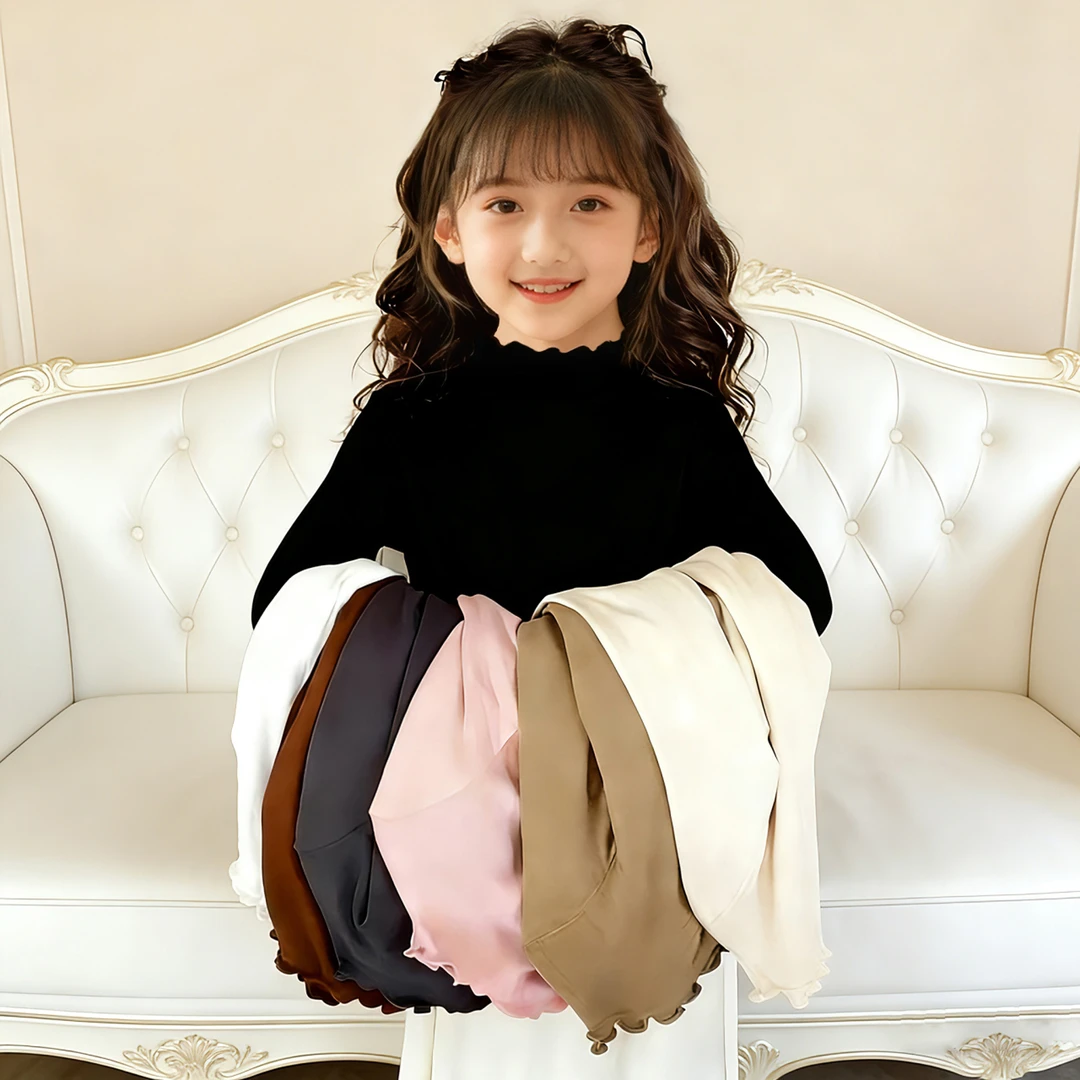 儿童打底衫双面德绒春秋冬薄款女童宝宝纯色半高领中小童长袖t恤