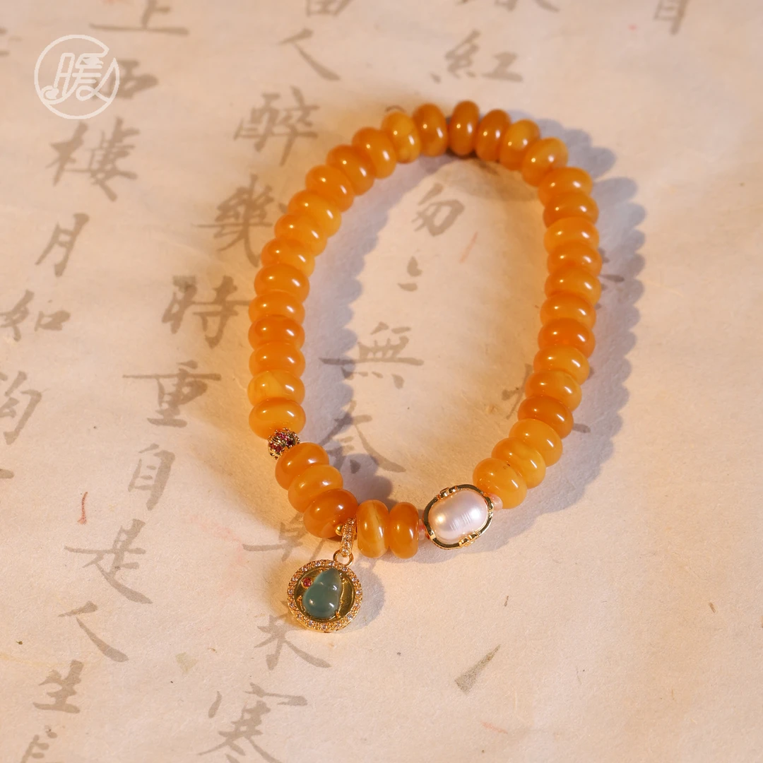 单圈算盘珠蜜蜡手串搭配葫芦吊坠手链E6755多样性发一
