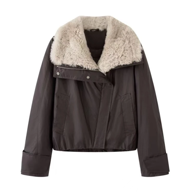 艾诺丝商场同款2025冬装新品时尚保暖短款羊毛领羽绒服外套女4163