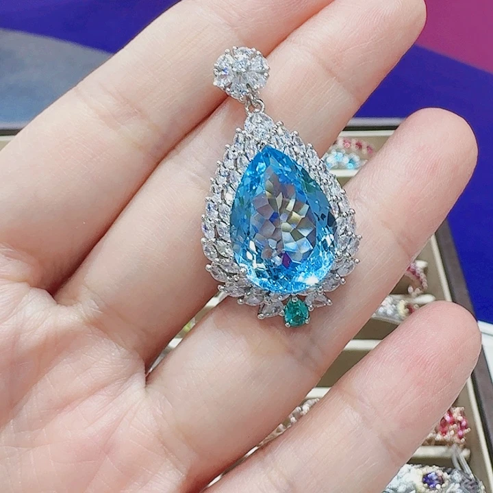 吊坠(不含链)托帕石银S925镶嵌