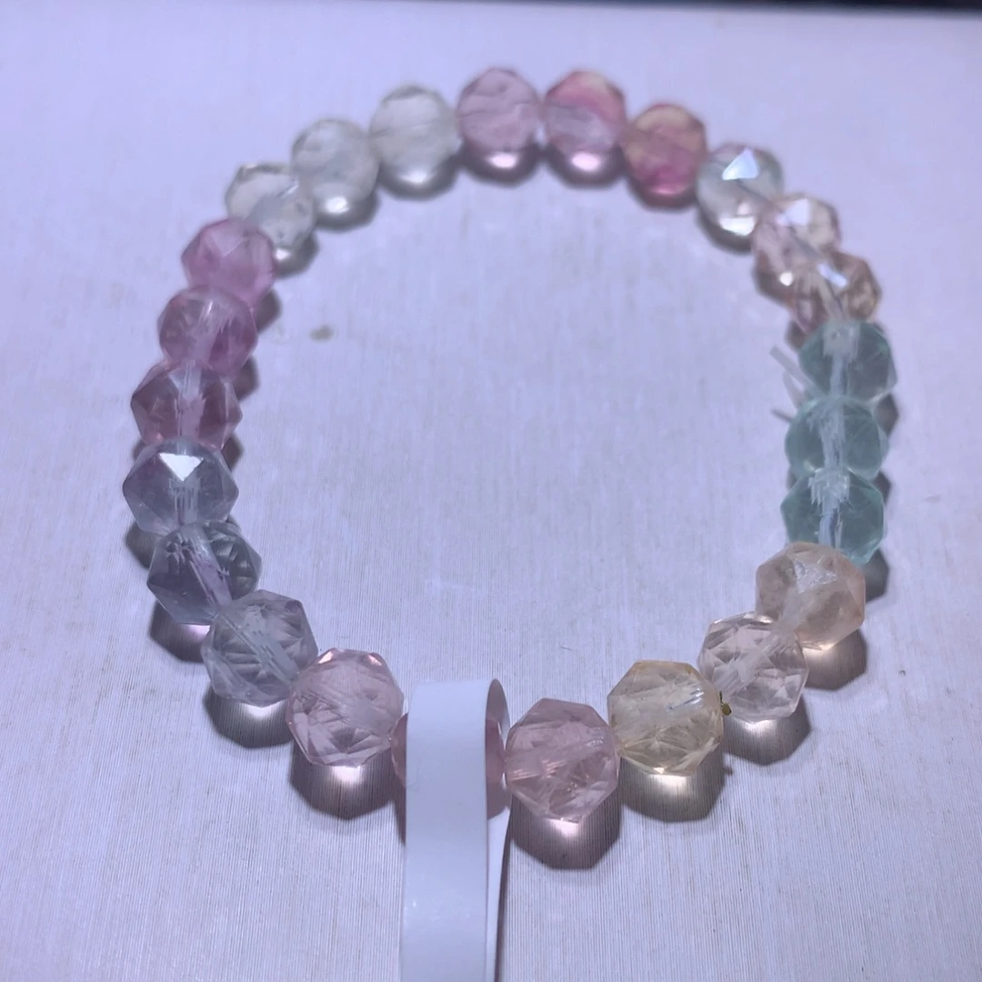 手串水晶银S925镶嵌萤石切面7.3m