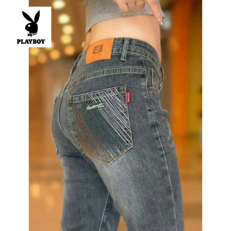 花花公子2025春秋季牛仔裤男士小脚直筒潮流百搭弹力运动修身休闲