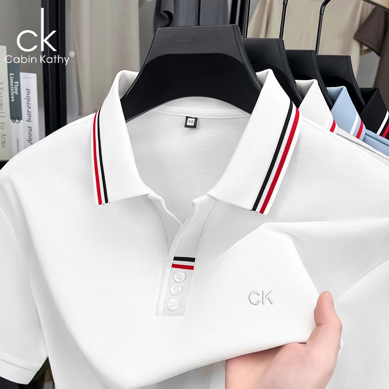 ck正品【海外撤柜】夏季新款翻领棉质t恤男士桑蚕丝高级Polo衫男装