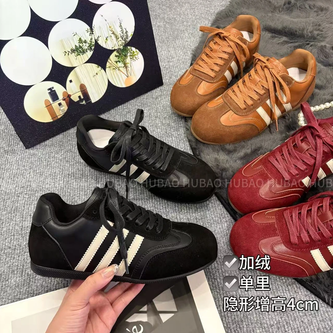 生巧慕斯【hu'bao】隐形增高加绒单里气垫软弹舒适休闲鞋圆头德训鞋